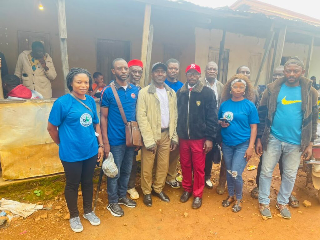Community leaders and men of Njong Village with the UNIMAC team during the humanitarian needs assessment
