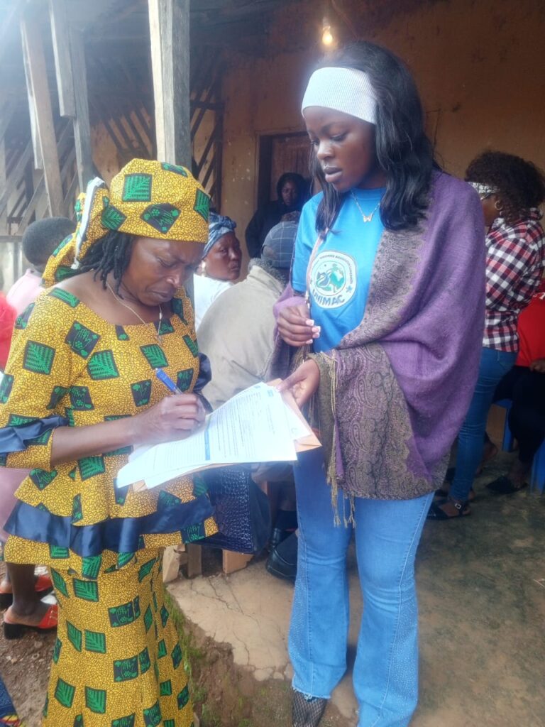A participant registering for the humanitarian needs assessment in Njong Village